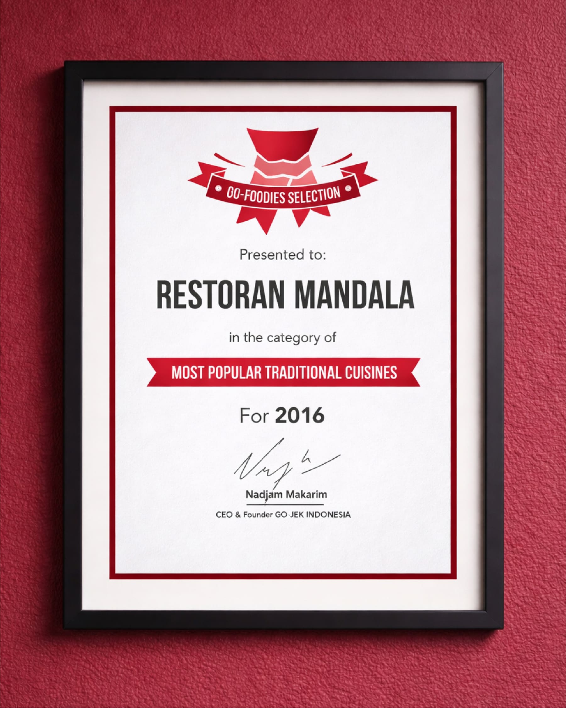 Penghargaan Most Popular Traditional Cuisines 2016 Sinar Mandala