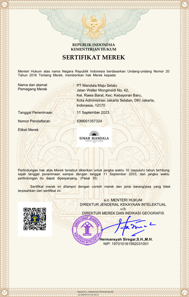 Preview sertifikat trademark Sinar Mandala