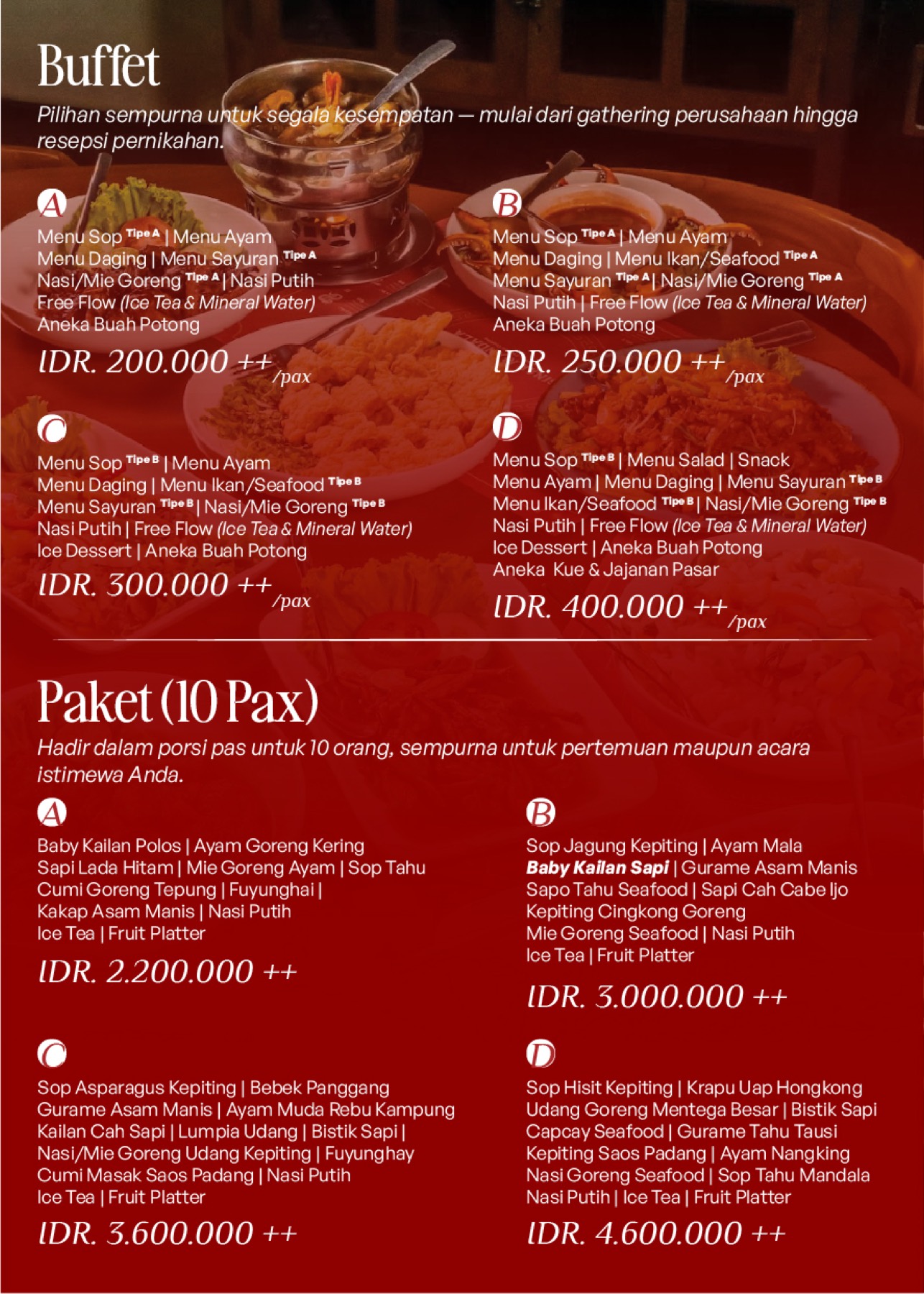 Pilihan buffet dan paket banquet Sinar Mandala